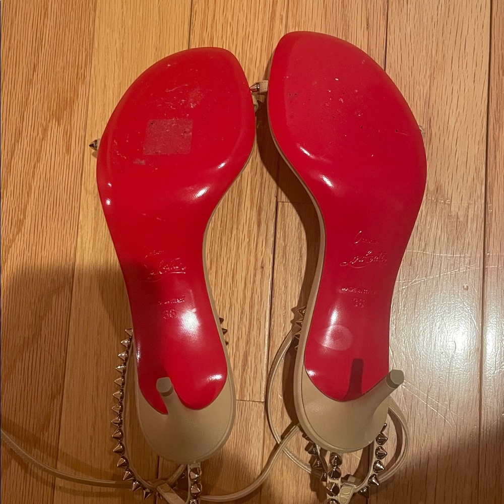 Christian Louboutin Nude Beige Studded Ankle-Strap Heels 36 6 36.5 6.5 - Picture 7 of 8